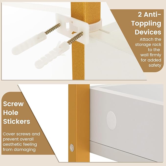 Tangkula Over The Toilet Storage, 3-Tier Toilet Rack Bathroom Space Saver with 4 Hooks & Adjustable Bottom Bar, Freestanding Bathroom Organizer Shelf Over Toilet for Restroom Balcony Laundry (White)