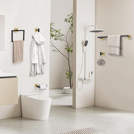YACVCL Towel Bar Set, 5-Piece Black and Gold Bathroom Hardware Set, Black&Gold Bathroom Accessories Set, SUS304 Stainless Steel 23.6 Inch Towel Holder Towel Racks Set Wall Mounted - ModernBath