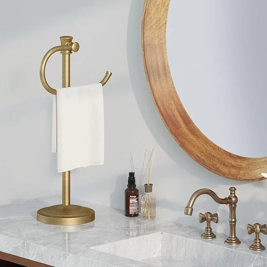 BESy 17 Inch Antique Brass Stand Towel Bar Hanger Hand Towel Bar Bathroom Vanity Countertop Towel Holder Free Standing Stainless Steel Towel Ring Hardware Accessories Towel Rack - ModernBath