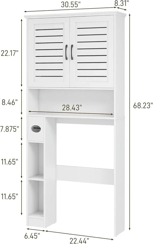 Over The Toilet Storage Cabinet, Wood Over Toilet Bathroom Organizer Cabinet with 2 Doors, Freestanding Home Space Save Toilet Rack for Restroom, Bathroom, Laundry, White - ModernBath