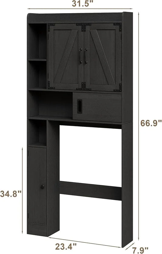ChooChoo Over The Toilet Storage Cabinet, Farmhouse Bathroom Shelf Over Toilet with Adjustable Shelves, Above Toilet Storage Cabinet with Sliding Door for Bathroom, Laundry Room, Black - ModernBath