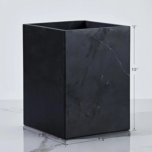 Black Marble Trash Can for Bathroom, Minimalist Theme Chic Wastebasket,Luxurious Design Rubbish Bin, Elegant Black Marble Waste Basket for Bathroom, Bedroom, Living Room - ModernBath