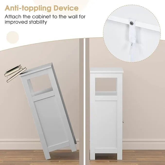 GLACER Bathroom Floor Cabinet, Wooden Storage Cabinet with Double Shutter Doors & 3-Position Adjustable Shelf, Side Storage Organizer, 23.5 x 12 x 31.5 inches (White) - ModernBath
