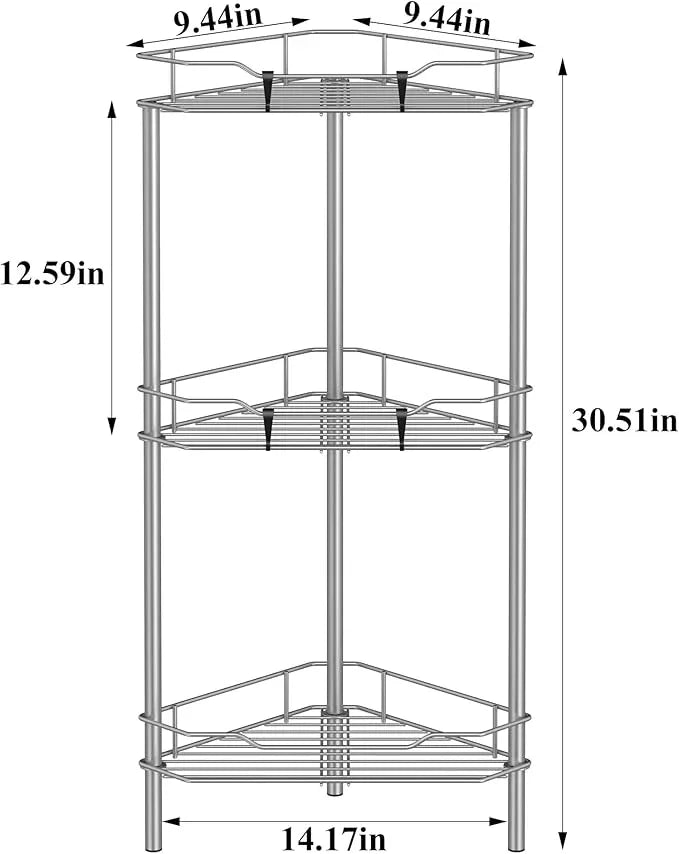 3 Tier Floor Standing Corner Shower Caddy Organizer Shelf with Hooks, Bathroom Shelves Stand Rack, Gray - ModernBath