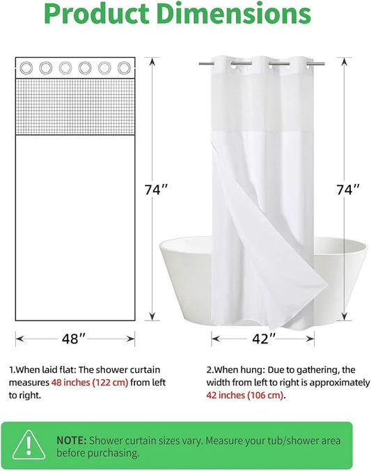 eachope Stall No Hooks Needed Linen Textured Shower Curtain with Snap-in Fabric Liner Set,Hotel Luxury Decor Shower Curtains for Bathroom,Waterproof & Washable,48Wx74H,White - ModernBath