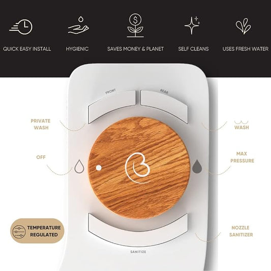 Boss Bidet Revolution Plus (Warm Water). Bidet Attachment for toilet. Luxury design, Bathroom bidet sprayer for toilet, non electric, dual nozzle, feminine wash, self cleaning. Bamboo Bali.