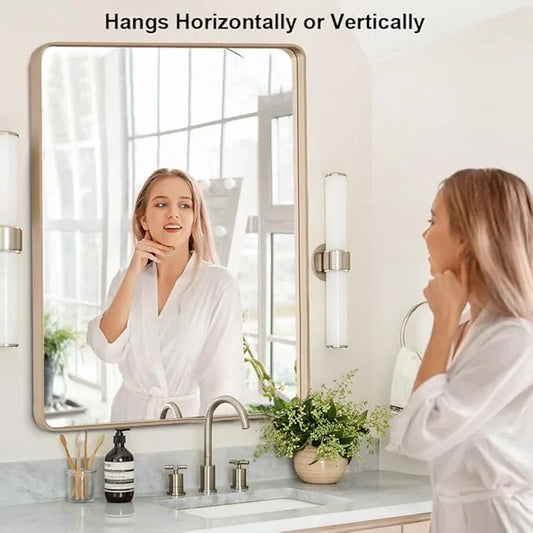 miroro Gold 36x36 Inch Metal Framed Mirror for Wall, Large Rounded Rectangle Mirror, Anti-Rust, Tempered Glass, Hangs Horizontally or Vertically - ModernBath