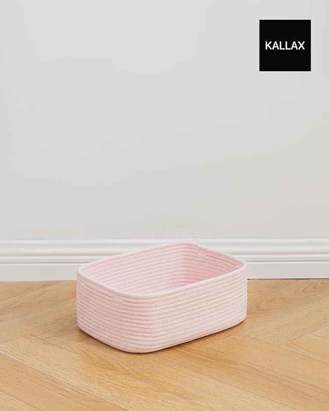 Small Woven Basket, 13.5 x 9.5 x 5 Inches, Storage Basket for Organizing, Cute Small Rope Shelf Closet Cube Storage Bins Baskets for Shelves, Dog Toy Gift Baskets Empty, 3 Pack Light Pink - ModernBath