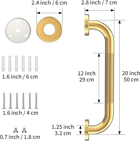 20 Inch Anti Slip Shower Grab Gold, Munzong Bathroom Grab Bar, Knurled Bathroom Balance Bar,Safety Hand Rail Support Handicap Elderly Injury Senior Assist Bath Handle - ModernBath