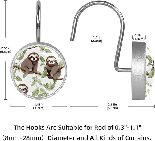 FVQL 12PCS Shower Curtain Hooks Rings for Bathroom Decorative, Animal Sloth Cartoon - ModernBath