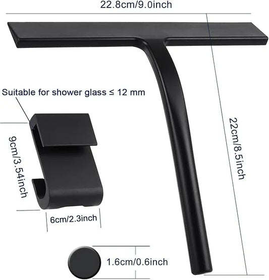 Anlynwooh All -Purpose Silicone Shower Squeegee for Shower Glass Door with Hook, Bathroom Accessories for Window Mirror Tile Car Shower Walls,Household Shower Cleaner Tool (Black, 9 inch(1 Hook) - ModernBath