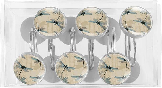 FVQL Shower Curtain Hooks Decorative, Set of 12, Dragonfly Shower Curtain Hooks, Christmas Halloween - ModernBath