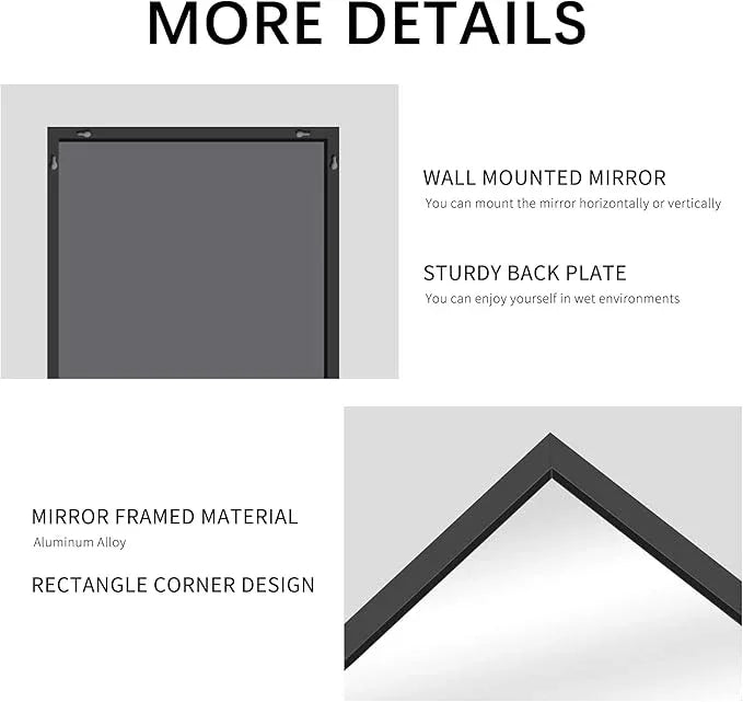 DESBING Black Bathroom Mirror for Wall, 72x36 Inch Rectangle Mirrors with Metal Frame, Modern Vanity Wall Mirror Decor for Entryway Hangs, Bathroom Living Room Horizontal or Vertical - ModernBath