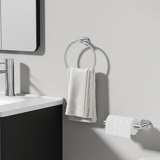 Toilet Paper Holder and Towel Ring Set 2PCS Wall Mount, Polished Chrome Bathroom Hardware Set, Stainless Steel Hand Towel Holder Toilet Paper Roll Holder Set, Bathroom Accessories for Bathroom Kitchen