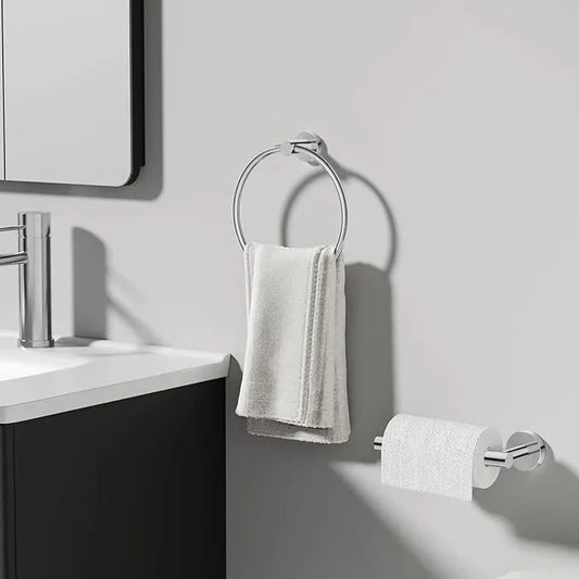 Toilet Paper Holder and Towel Ring Set 2PCS Wall Mount, Polished Chrome Bathroom Hardware Set, Stainless Steel Hand Towel Holder Toilet Paper Roll Holder Set, Bathroom Accessories for Bathroom Kitchen - ModernBath