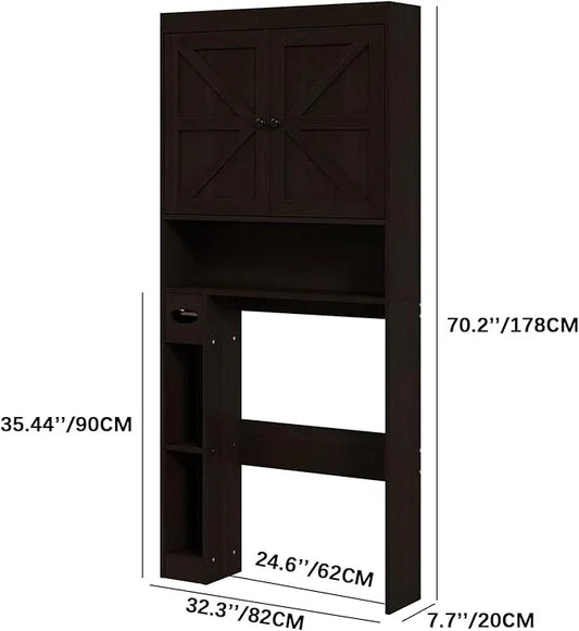 Furnideco 32.3''W Over The Toilet Storage Cabinet with Barn Doors, Over Toilet Shelf Farmhouse Storage Cabinet Space Saver with Toilet Paper Holder & Adjustable Bottom Bar, Espresso - ModernBath