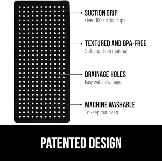 GORILLA GRIP Patented Bath Tub Shower Mat, Machine Washable Bathtub Floor Liner Mats, Suction Cups and Drain Holes to Keep Tubs Clean, Soft on Feet, Bathroom Essentials, 35x16 Inch, Black - ModernBath