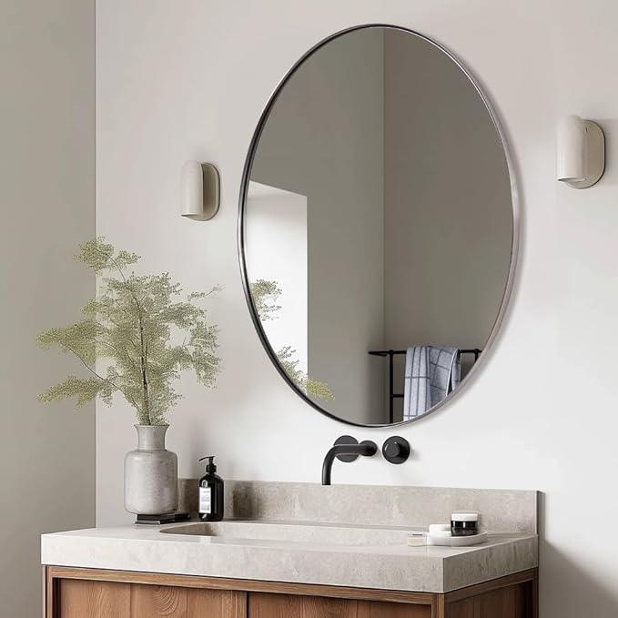 ANDY STAR Brushed Nickel Oval Wall Mirror, 20x28, Modern Bathroom Mirror, Sturdy Stainless Steel Frame, Clear Reflection, Anti-Corrosion Backboard - ModernBath