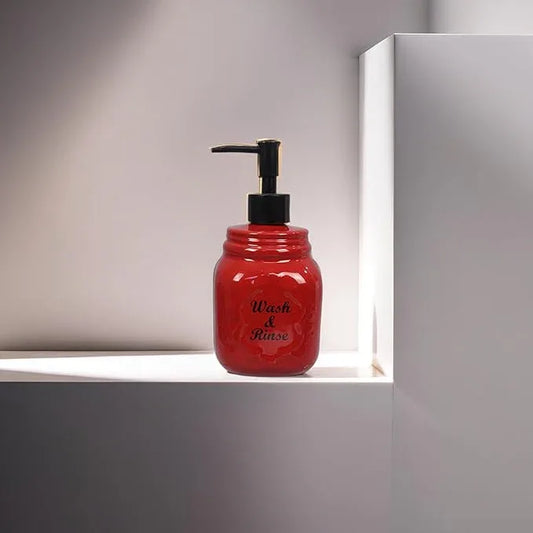 Young's Inc. Farmhouse Soap Dispenser - Decorative Dish and Hand Soap Dispenser for Bathroom and Kitchen - Wash and Rinse, Red - 3.25'' X3.25'' X7'' - ModernBath
