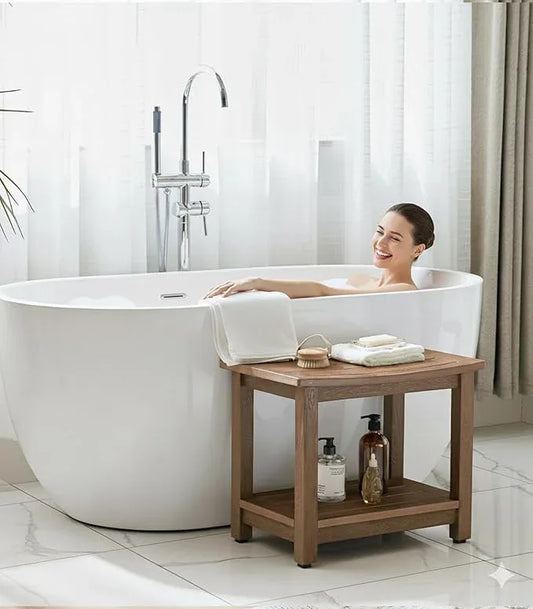 HDPS Shower Bench Seat, Poly Lumber Bathroom Stool for Inside Shower Waterproof, Foot Rest Stool for Shaving Legs with Adjustable Feet, Plastic Spa Bath Chair Seat for Bathroom, Non-Slip, Brown - ModernBath