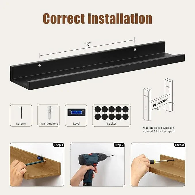 Heimlove Floating Shelves Set of 6, 24" Wall Mounted Picture Ledge, Display Shelf Organizer for Decor Storage, Wall Mounted Shelves for Living Room, Bedroom, Bathroom, Kitchen (Black) - ModernBath