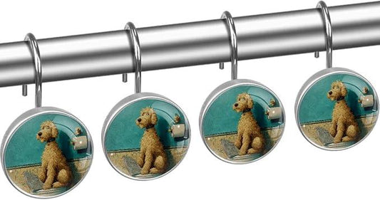 Dog on The Toilet Shower Curtain Hooks 12Pcs, Decorative Rust Resistant Shower Rings for Shower Curtain Rods, Stainless Steel Round Curtain Hooks for Bathroom, Bedroom, Farmhouse - ModernBath