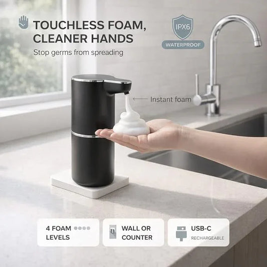 TOSCARA Auto Sensor Foam Soap Dispenser – Touchless, Rechargeable, Hands-Free Liquid Foaming Soap Dispenser for Kitchen, Bathroom, Office,Hotel–Hygienic No-Touch Hand Wash with 4- Foam Modes (Black) - ModernBath