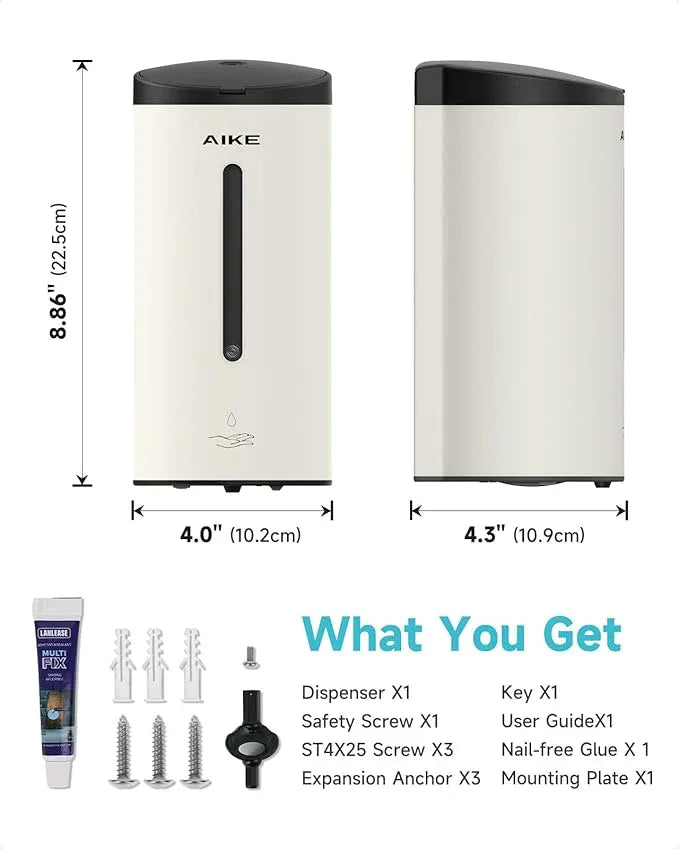 AIKE Automatic Wall Mount Liquid Soap Dispenser, Commercial Stainless Steel with 25oz Large Capacity Save Time Effort and Cost,Model AK1205 (Matte White) - ModernBath