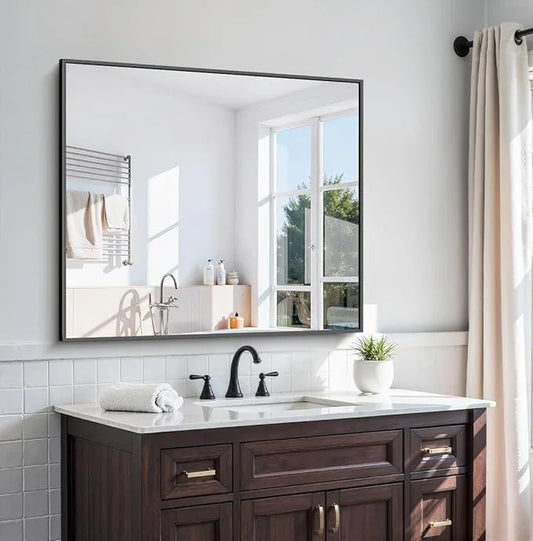 KOCUUY Black Square Mirror, 42"x42" Bathroom Mirrors for Over Sink, Large Black Wall Mounted Mirror, Metal Framed Mirror for Wall, Vanity Mirror for Bathroom Living Room Bedroom Dining Room - ModernBath