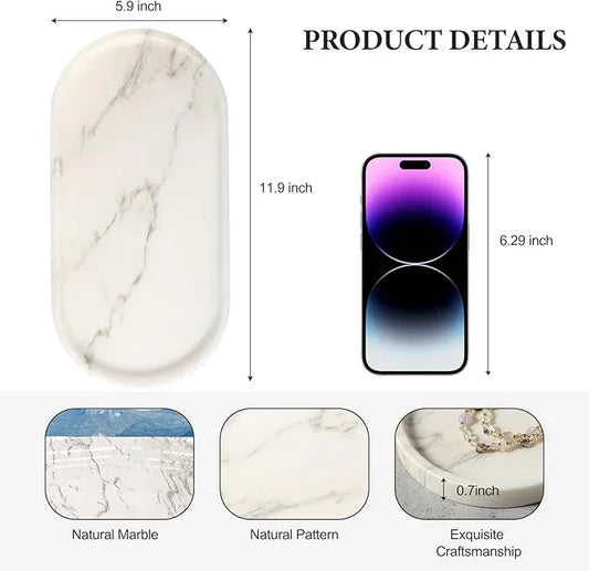 Koville White Marble Tray with Gold Pattern for Bathroom Counter, Stone Trays for Home Decor Marble Vanity Tray, Stone Storage Trays for Perfume, Jewelry, Decorative Tray for Dresser Organizer - ModernBath