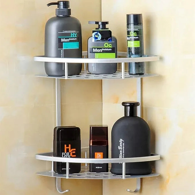 Hawsam No Drilling Bathroom Corner Shelves, Aluminum 2 Tier Shower Shelf Caddy Adhesive Storage Basket for Shampoo (Corner) - ModernBath