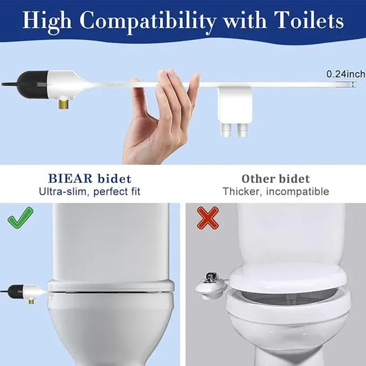 Bidet Toilet Seat Attachment Ultra Slim Bidet With Self Cleaning Dual Nozzle Adjustable Water Non Electric Bidet Fresh Water Spray for Sanitary and Feminine Wash (Black) - ModernBath