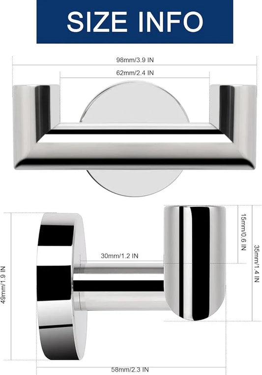 NearMoon Bathroom Double Towel Hook- SUS304 Stainless Steel Robe Towel Holder, Heavy Duty Double Coat Hook for Bathroom Livingroom Kitchen Wall Mounted (Chrome Finish-U, 3 Pack) - ModernBath