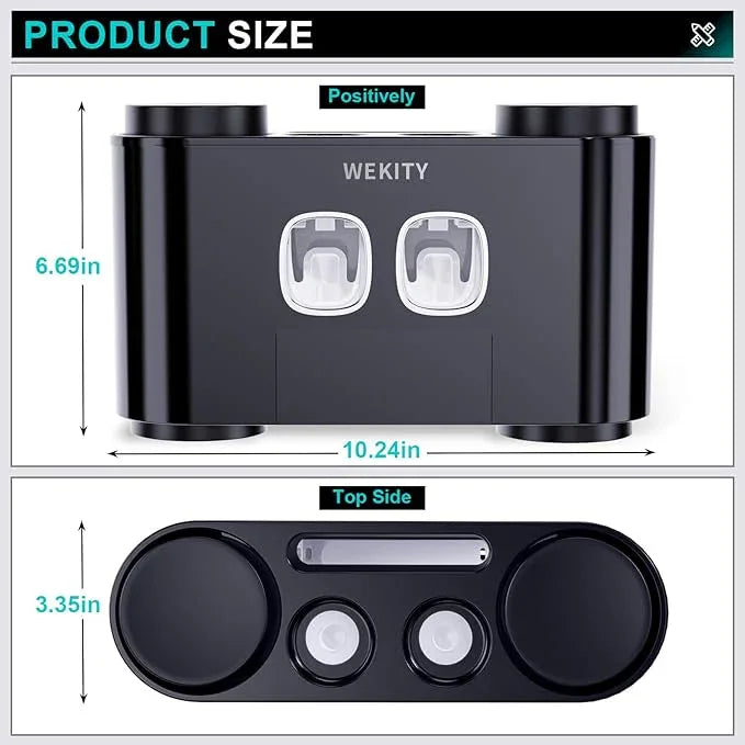 Toothbrush Holder,Multi-Functional Wall Mounted Toothbrush Holder,Toothpaste Dispenser for Bathroom with 2 Toothpaste Squeezers,5 Toothbrush Slots and 4 Cups(Black) - ModernBath