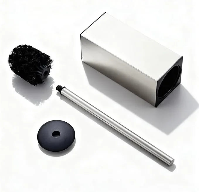 Toilet Brush and Holder Set, NEWRAIN Stainless Steel Toilet Brush with Long Brush Handle, Brushed Nickel Toilet Scrubber and Covered Holder, Square Design Sturdy and Space Saving, Covered Brush - ModernBath