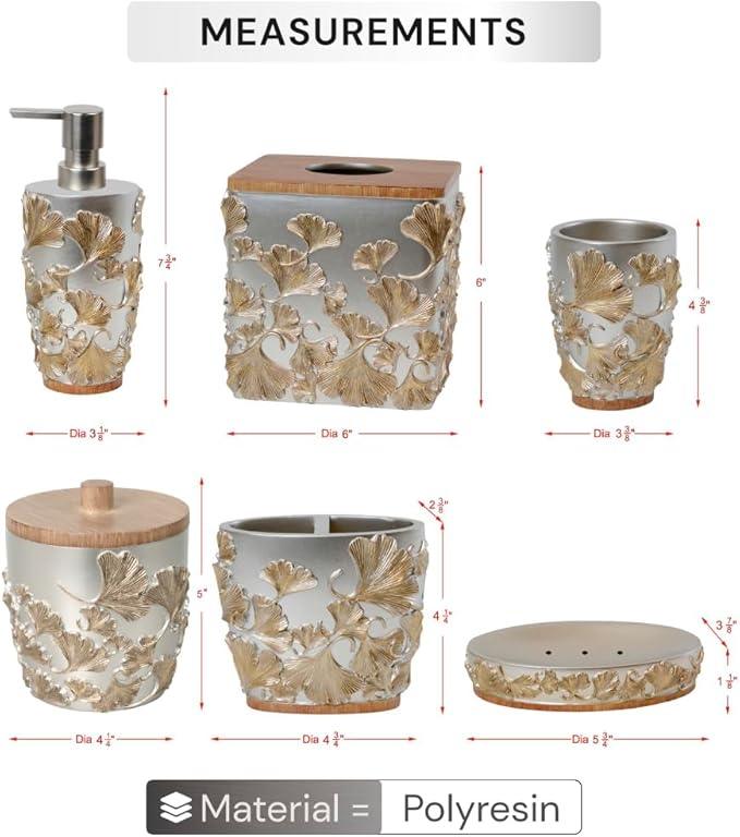 Decozen Bathroom Accessories Set 6Pcs – Soap Dispenser, Toothbrush Holder, Tumbler, Soap Dish & Cotton Swab Jar – Modern Bathroom Decor, Bath Set for Christmas Decor, Valencia - ModernBath