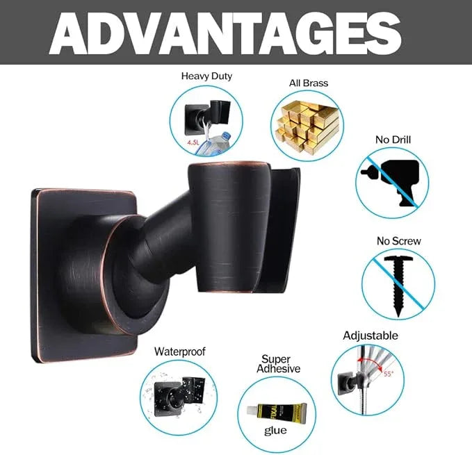 Shower Head Holder Adjustable Handheld Shower Head Bracket Adhesive Shower Wall Mount Holder Brass Shower Wand Holder Oil-Rubbed Bronze, Glue Installation - ModernBath