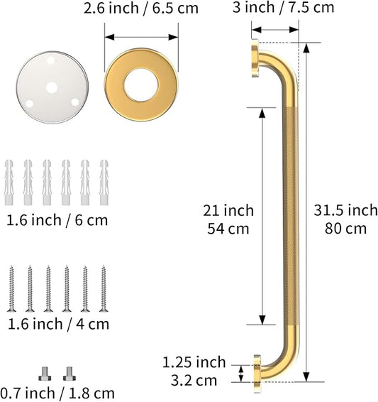 32 Inch Anti Slip Shower Grab Gold, Munzong Bathroom Grab Bar, Knurled Bathroom Balance Bar,Safety Hand Rail Support Handicap Elderly Injury Senior Assist Bath Handle