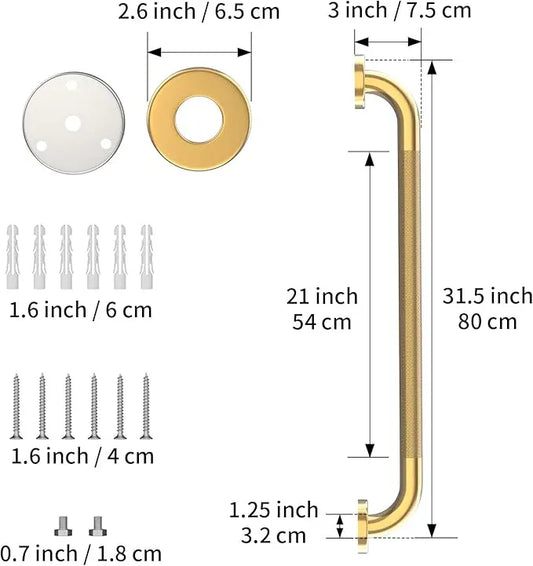 32 Inch Anti Slip Shower Grab Gold, Munzong Bathroom Grab Bar, Knurled Bathroom Balance Bar,Safety Hand Rail Support Handicap Elderly Injury Senior Assist Bath Handle - ModernBath