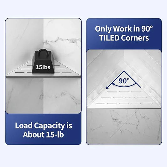 10'' Corner Shower Shelf 2PCS, 304 Stainless Steel Grout in Shelves for Tiled Wall, Recessed Bathroom Shelves, No Drilling Needed (10'', Silver) - ModernBath