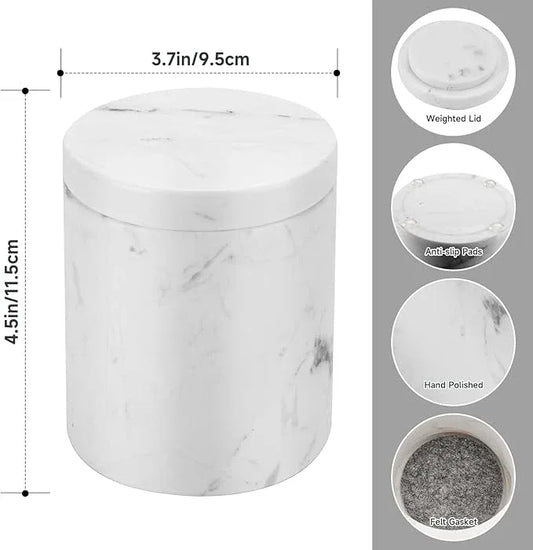 N NANSHOP Natural Marble Canister, Cotton Swab Holder with Lid, High Capacity Bathroom Qtip Holder Storage for Cotton Swab, Floss Picks, Makeup Pad, Bath Salt, Jazz White(NS020) - ModernBath