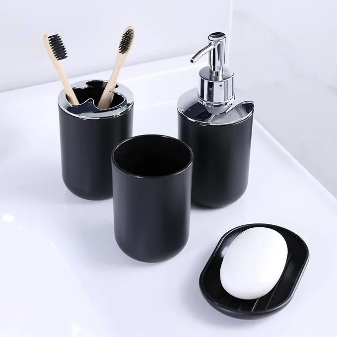 IMAVO Bathroom Accessories Set,Black Bathroom Set,9 Pieces Bathroom Accessory Set,Tray,Qtip Holders,Toilet Brush,Trash Can for Bathroom Décor and Home Gifts - ModernBath