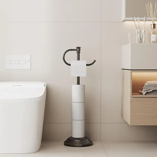 BESy Toilet Paper Holder Free Standing Bathroom Toilet Tissue Holder Stand for Floor Toilet Paper Roll Holder with Storage Hardware Accessories Rack Hand Towel Bar Oil Rubbed Bronze Stainless Steel - ModernBath