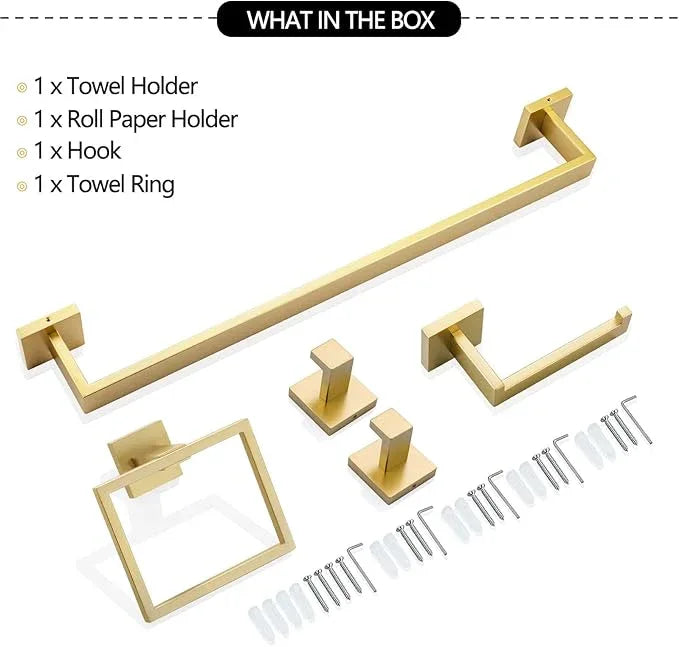 TNOMS Brushed Gold Towel Bar Set Bathroom Hardware Set, 5 Pieces Gold Bathroom Accessories Set Stainless Steel Wall Mounted Towel Holder for Bathroom 23.6in - ModernBath