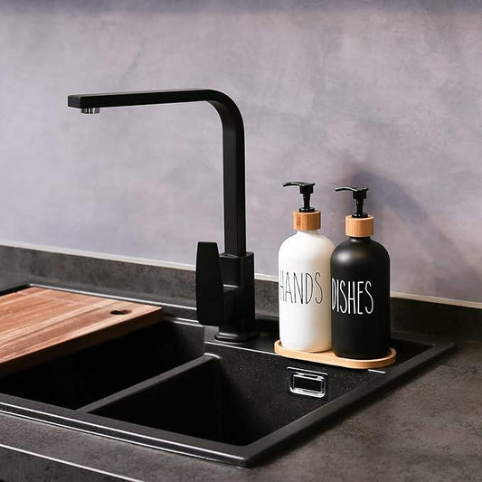 MOMEEMO Soap Dispenser Set, Contains Hand and Dish Soap Dispenser, Suitable for Kitchen Decor. (Black & White) - ModernBath