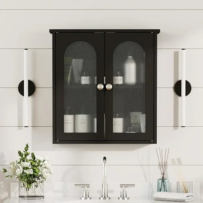 Black Bathroom Wall Cabinet,Bathroom Cabinet Wall Mounted with Arched,Medicine Cabinets Over Toilet,Surface Mount Medicine Cabinet for Laundry Room,Kitchen,Storage Cabinet 22x23 - ModernBath
