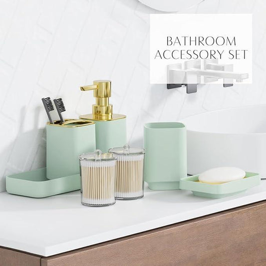 9PCS Bathroom Accessory Set, Green Bathroom Set with Large-Capacity 4 Gallon Trash Can, Bathroom Accessories Set Complete, Toothbrush Holder, Soap Dispenser, Toilet Brush, Bathroom Decor - ModernBath