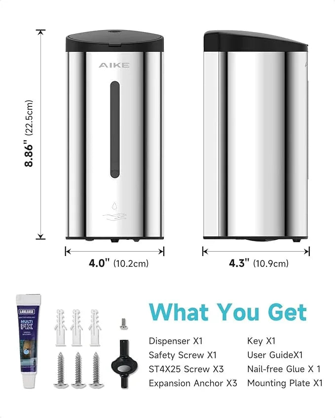 AIKE Automatic Wall Mount Liquid Soap Dispenser, Commercial Stainless Steel with 25oz Large Capacity Save Time Effort and Cost,Model AK1205 (Polished) - ModernBath