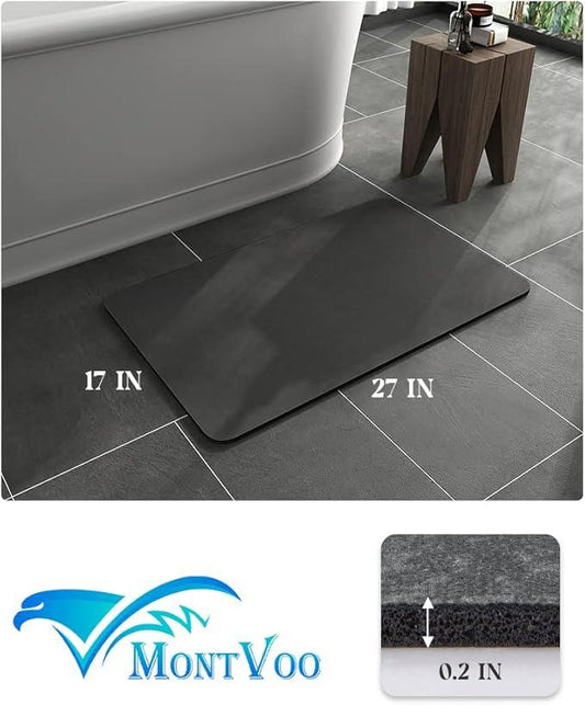 MontVoo -Bath Mat Rug-Rubber Backing Non Slip Quick Dry Absorbent Thin Bathroom Rugs Fit Under Door-Faux Suede Surface Bathroom Floor Mats-Shower Rug for in Front of Bathtub Shower Dark Grey 17"x27.5" - ModernBath