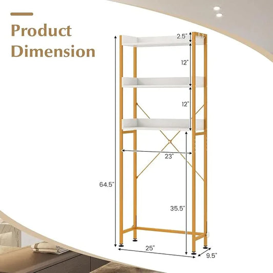 Tangkula Over The Toilet Storage, 3-Tier Toilet Rack Bathroom Space Saver with 4 Hooks & Adjustable Bottom Bar, Freestanding Bathroom Organizer Shelf Over Toilet for Restroom Balcony Laundry (White) - ModernBath